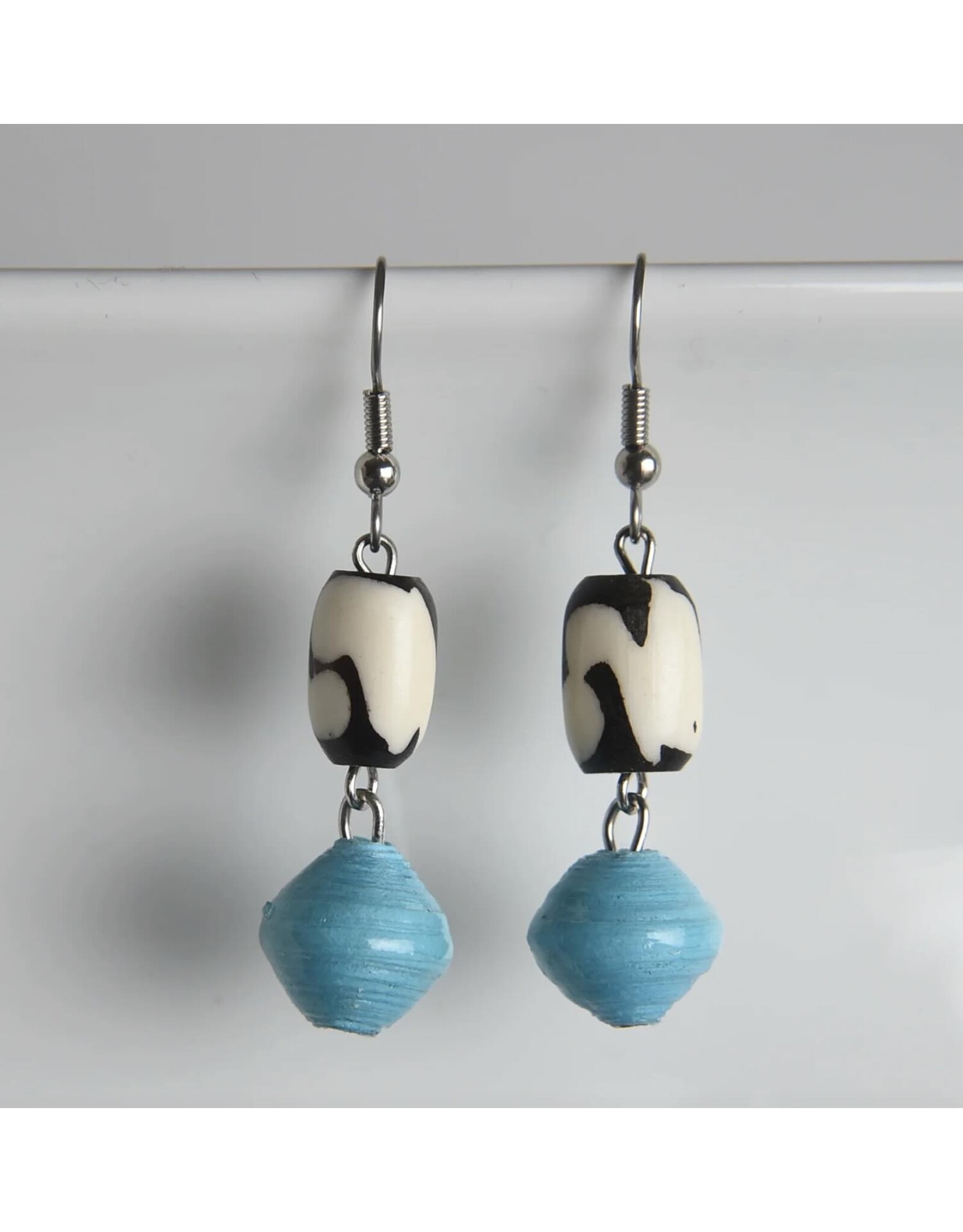 Bone with Paper Bead Earrings