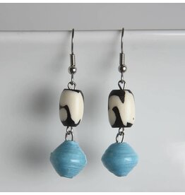 Bone with Paper Bead Earrings