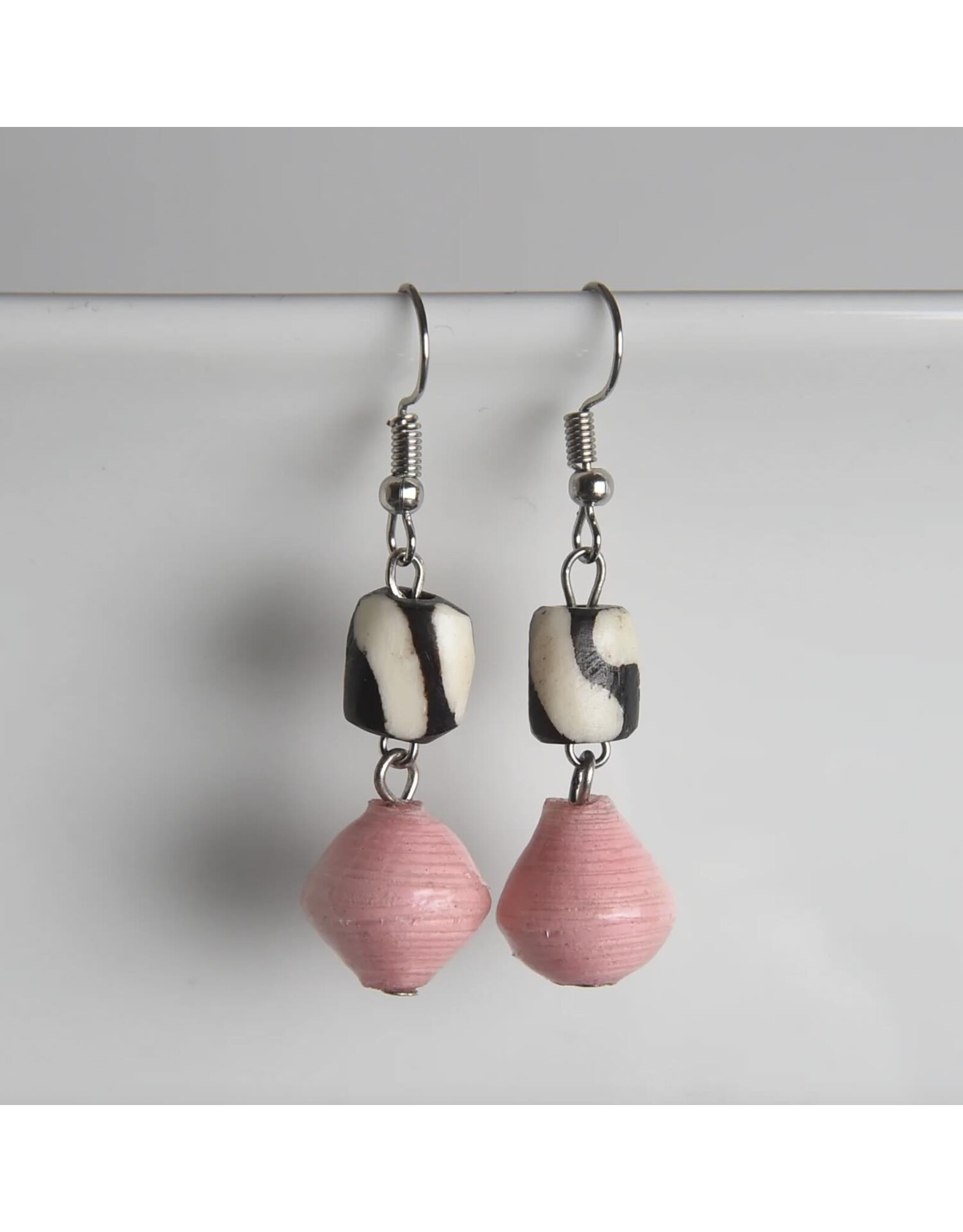 Bone with Paper Bead Earrings