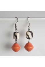 Bone with Paper Bead Earrings