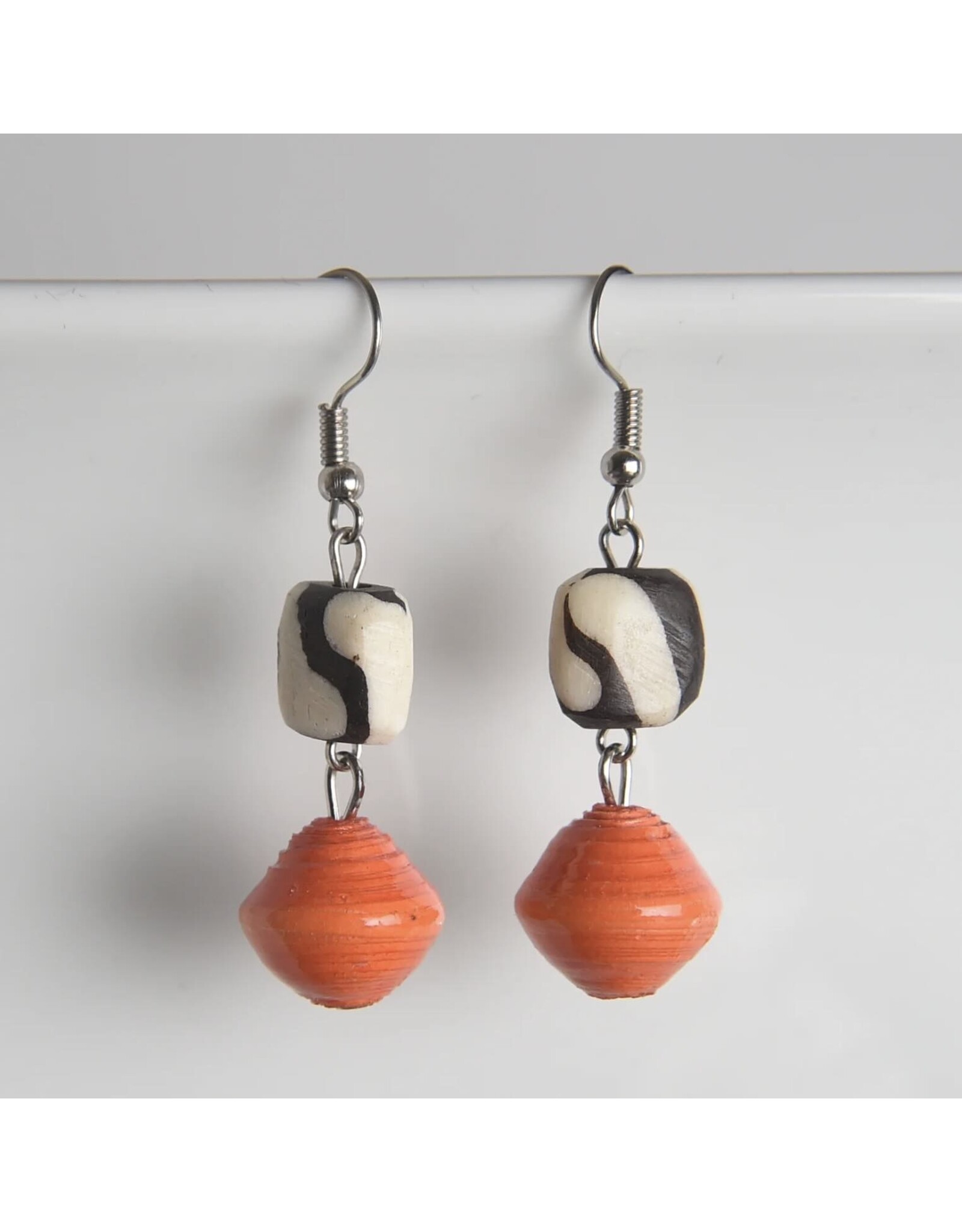Bone with Paper Bead Earrings
