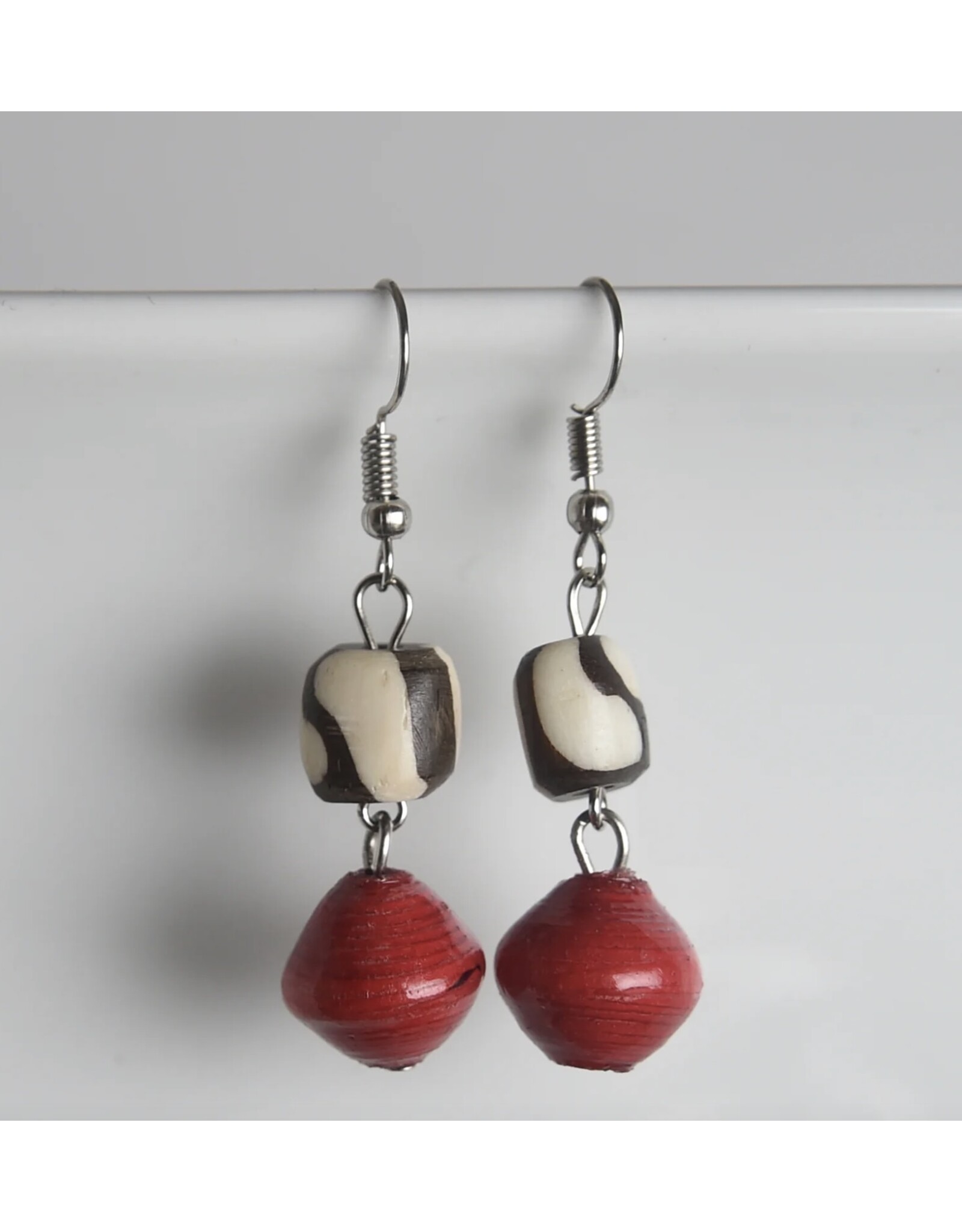 Bone with Paper Bead Earrings