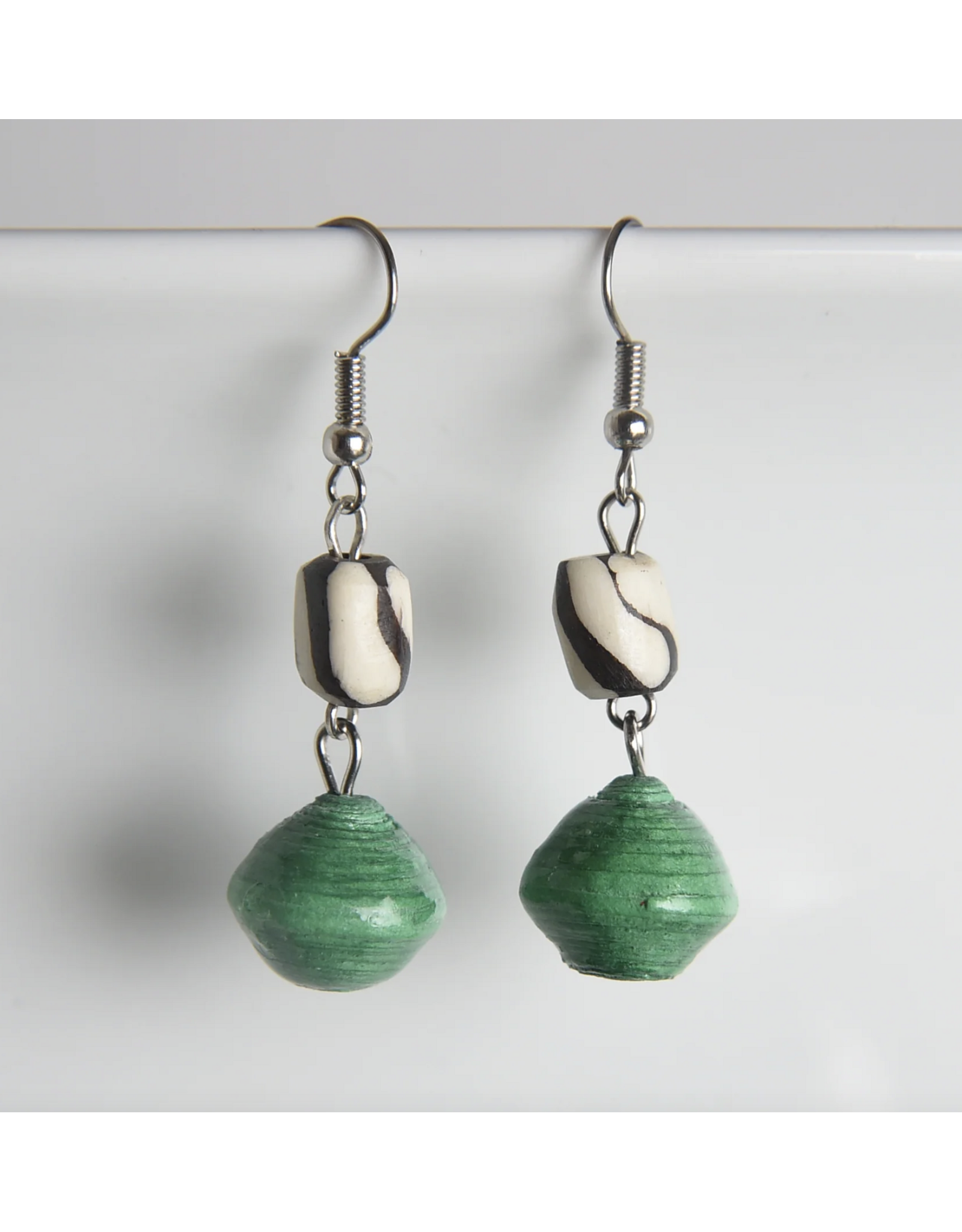 Bone with Paper Bead Earrings