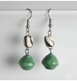 Bone with Paper Bead Earrings