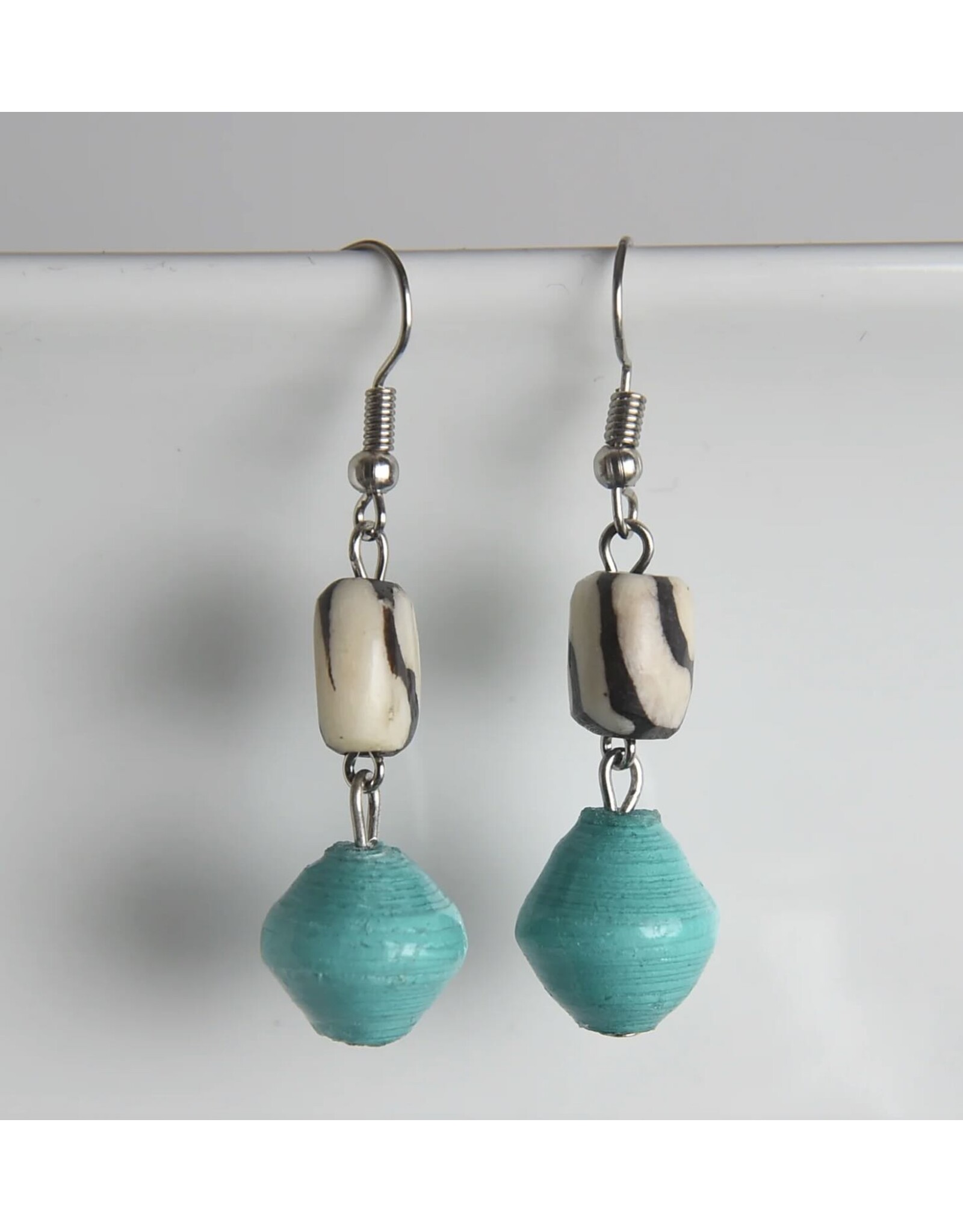 Bone with Paper Bead Earrings
