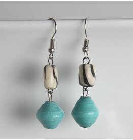 Bone with Paper Bead Earrings