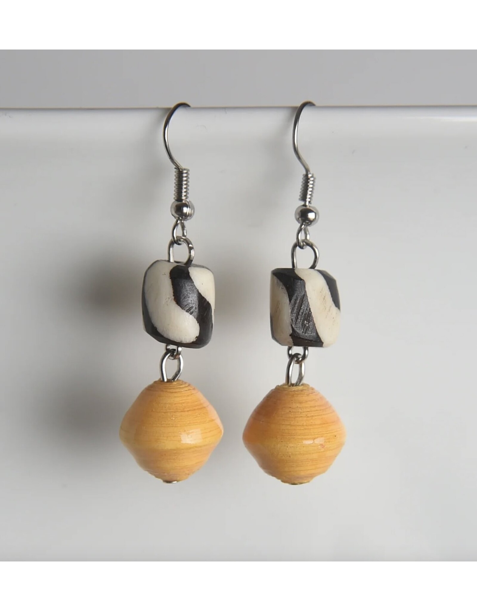 Bone with Paper Bead Earrings