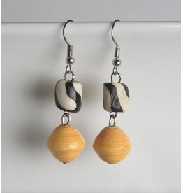 Bone with Paper Bead Earrings