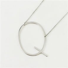 Cool and Interesting Cool and Interesting - Silver Plated Large Sideways Initial Necklace - Q