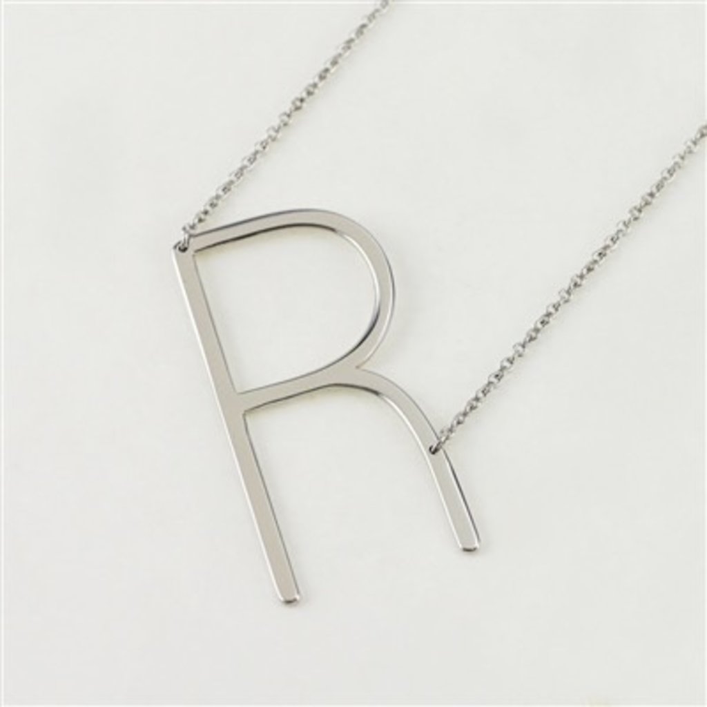 Cool and Interesting Cool and Interesting - Silver Plated Large Sideways Initial Necklace - R