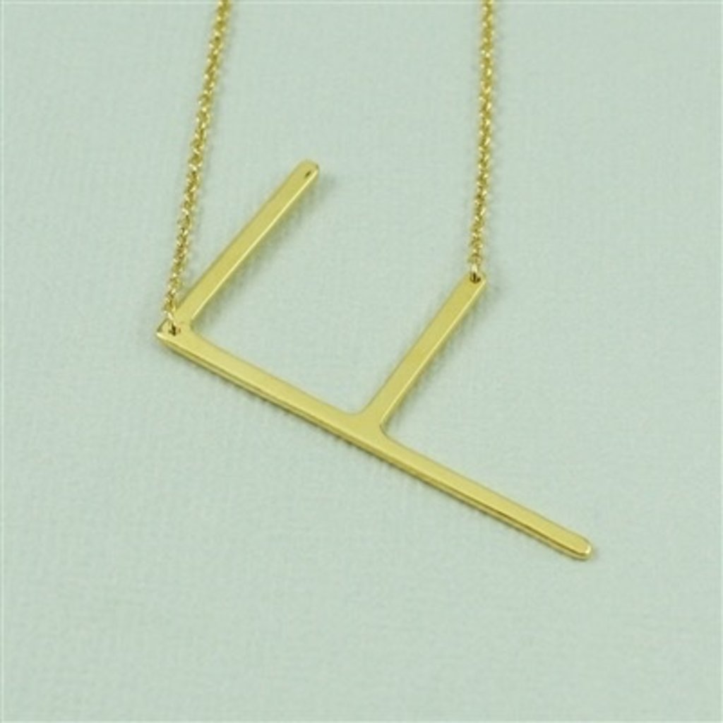 Cool and Interesting Cool and Interesting - Gold Plated Large Sideways Initial Necklace - F