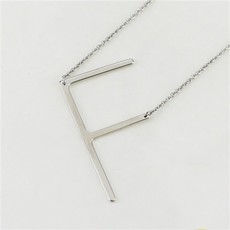 Cool and Interesting - Silver Plated Large Sideways Initial Necklace - F