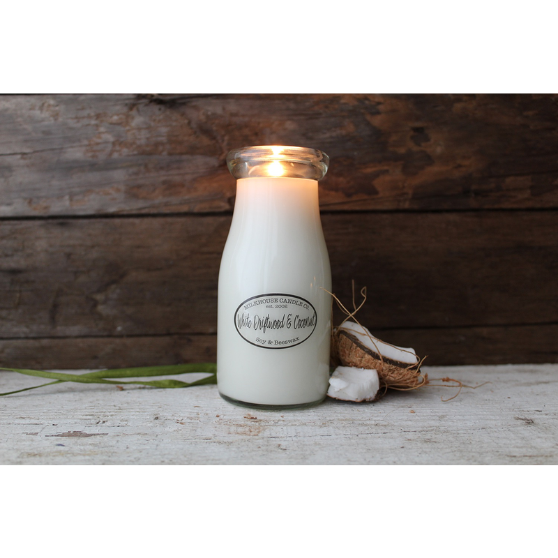 White Driftwood & Coconut Pint MilkBottle Candle