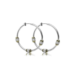 Beaded Pavé Triple Bead Hoop Earrings