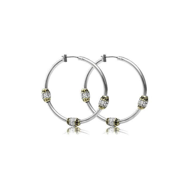 Beaded Pavé Triple Bead Hoop Earrings