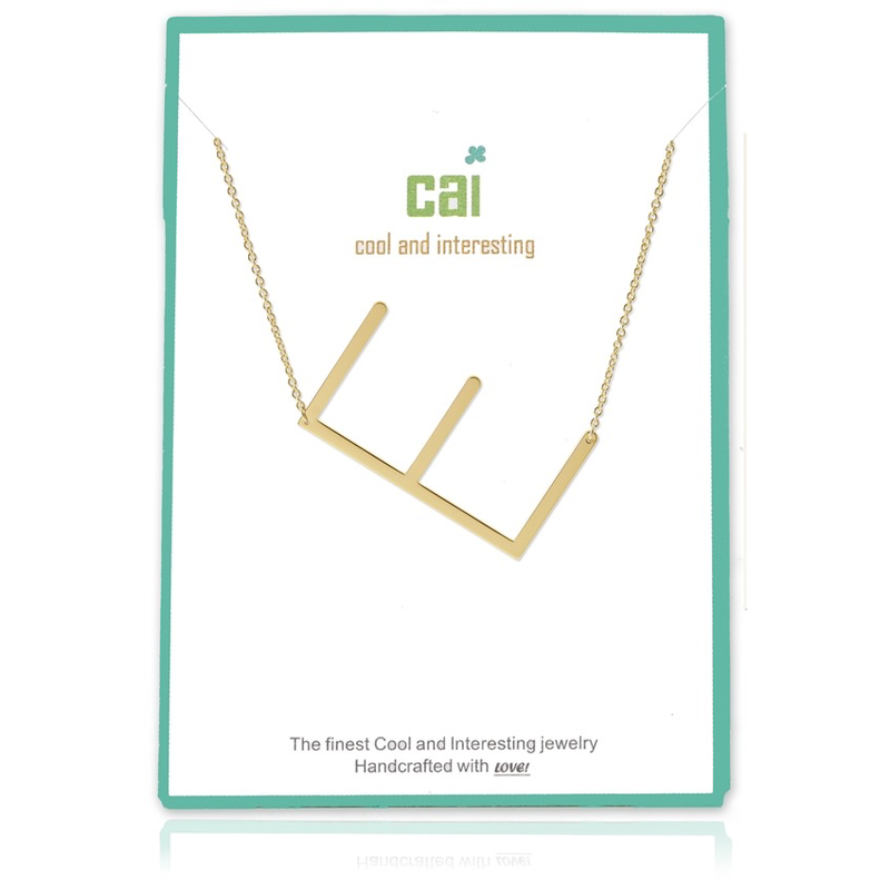 Gold Plated Medium Sideways Initial Necklace - E