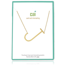 Cool and Interesting - Gold Plated Medium Sideways Initial Necklace - J