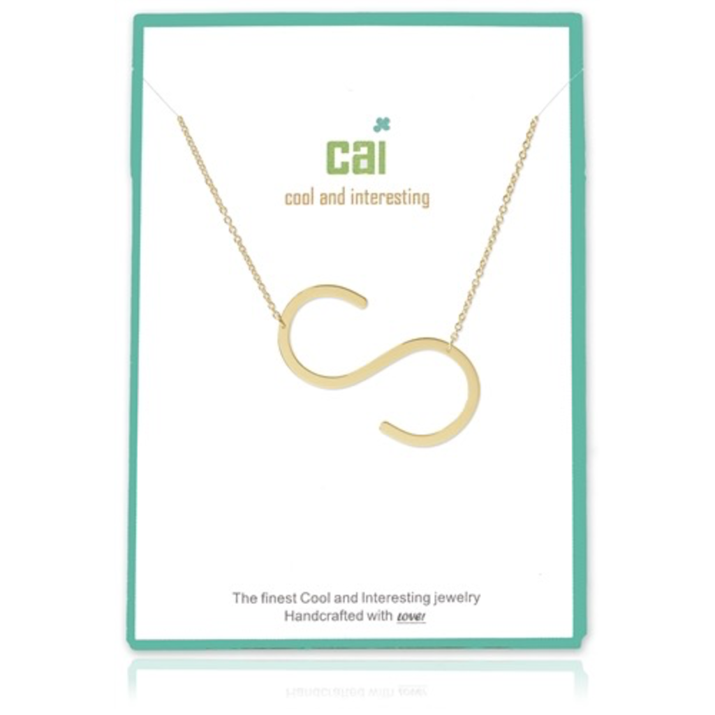 Cool and Interesting - Gold Plated Medium Sideways Initial Necklace - S