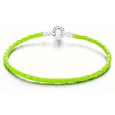 Chamilia Chamilia Medium Braided Green Leather Bracelet with Round Snap Closure