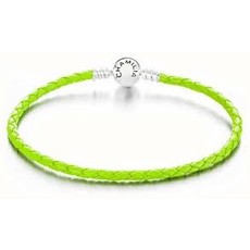 Chamilia Medium Braided Green Leather Bracelet with Round Snap Closure