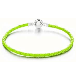 Chamilia Medium Braided Green Leather Bracelet with Round Snap Closure