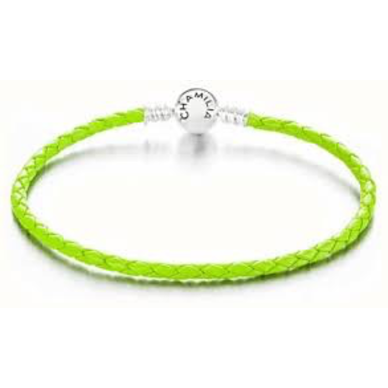 Chamilia Medium Braided Green Leather Bracelet with Round Snap Closure