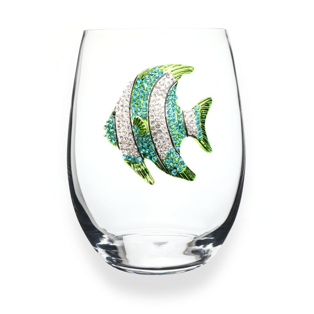 The Queen's Jewels Turquoise Tropical Fish Jeweled Stemless Wine Glass