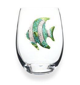 Turquoise Tropical Fish Jeweled Stemless Wine Glass