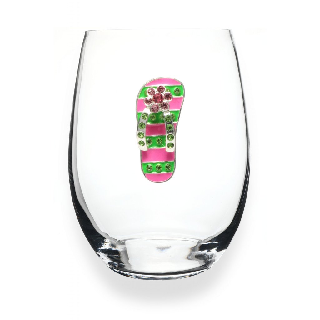 The Queen's Jewels Pink & Green Flip Flop Jeweled Stemless