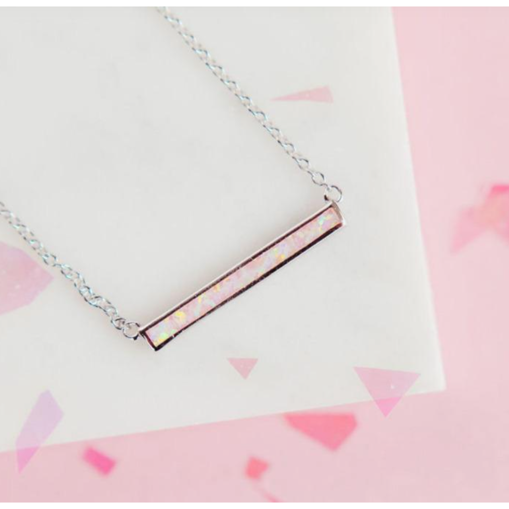 Chloe & Lois Cotton Candy Pink Opal Bar Necklace