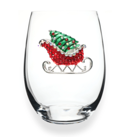 Red Christmas Sleigh  Stemless Glass
