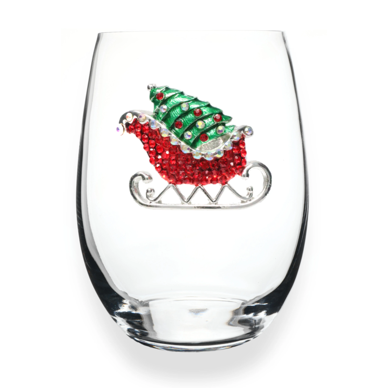 Red Christmas Sleigh  Stemless Glass