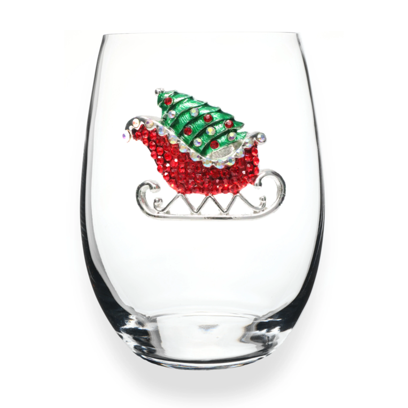 The Queen's Jewels Red Christmas Sleigh  Stemless Glass