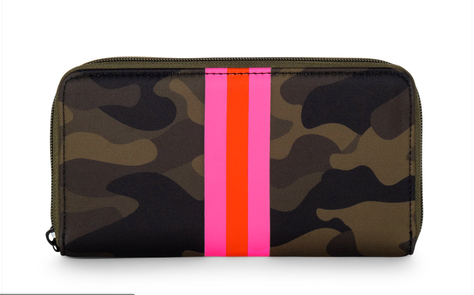 Haute Shore  Camo Neoprene Card Case Wallet w/Pink Orange Stripe