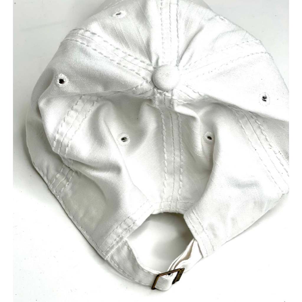 LV Monogram White Distressed Dad Hat w/ Ponytail — Frostytch