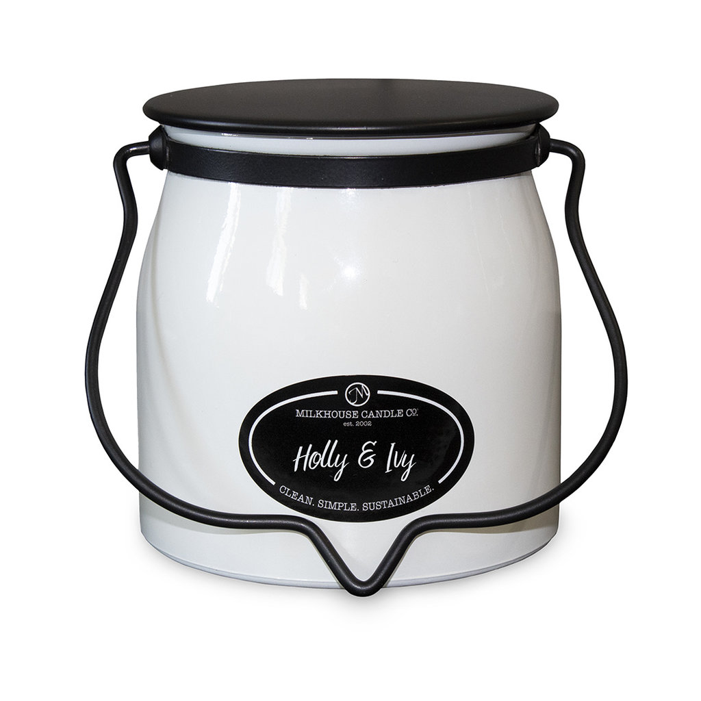 Milkhouse Candle Creamery Holly & Ivy 16 oz. Butter Jar Candle