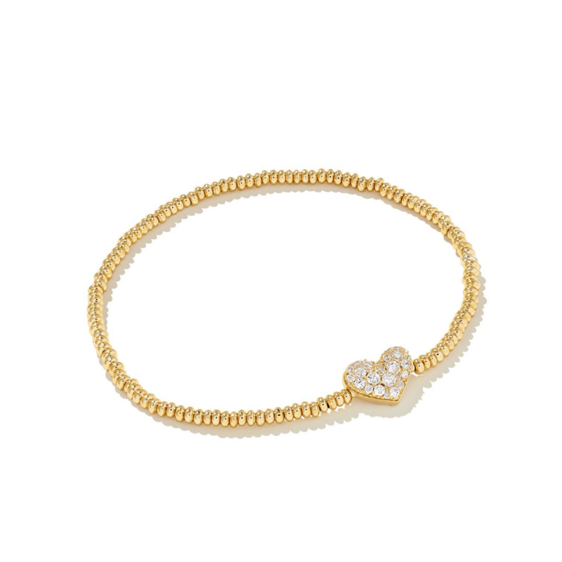 Ari Pave Crystal Heart Stretch Bracelet - Gold White Crystal