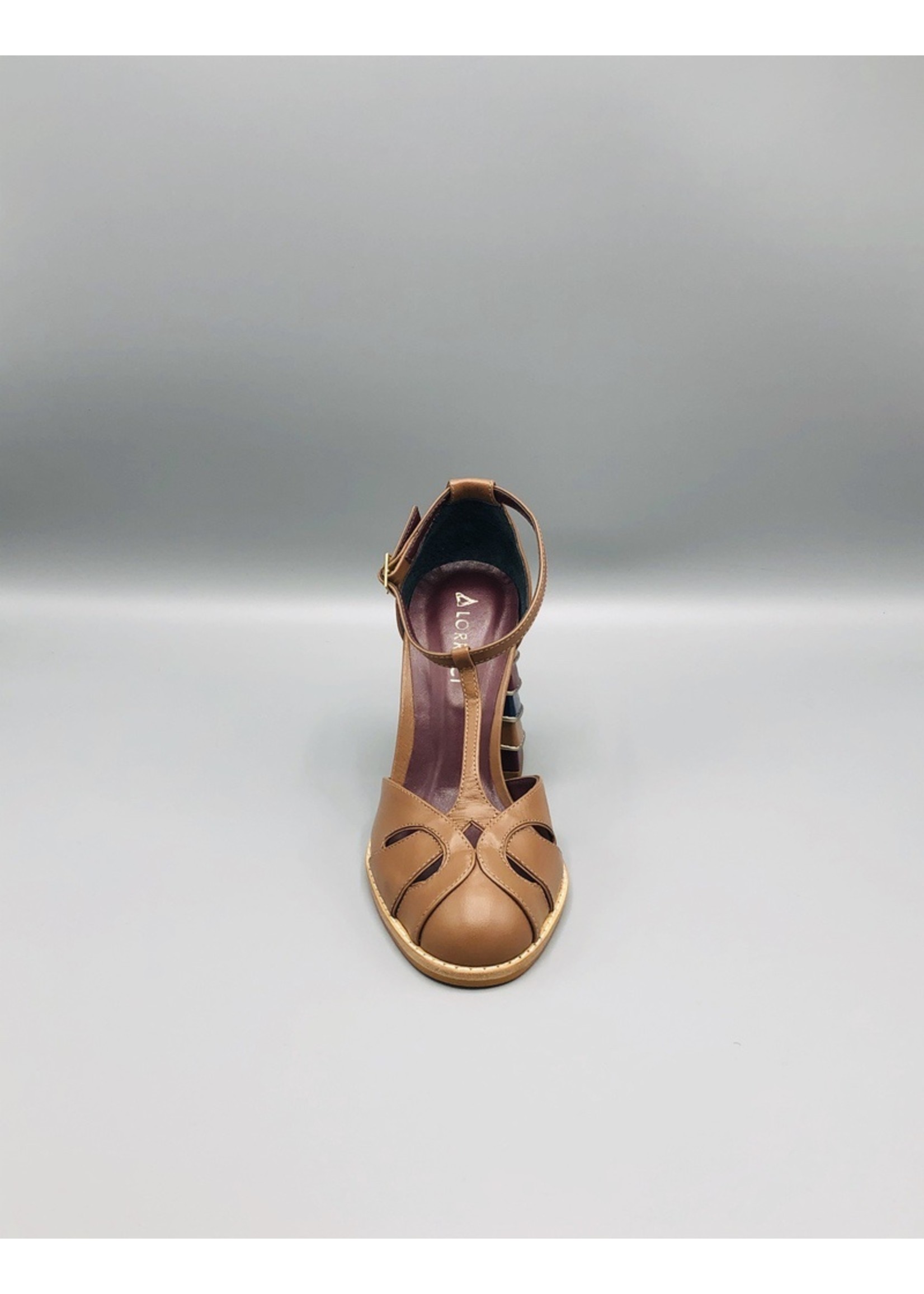 Lorraci Pieced T-Strap Round Toe Wood Heel Shoe