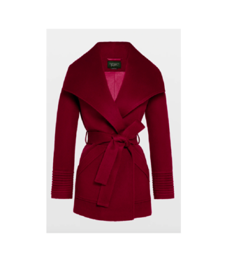 Sentaler Cropped Wide Collar Wrap Coat Garnet Red