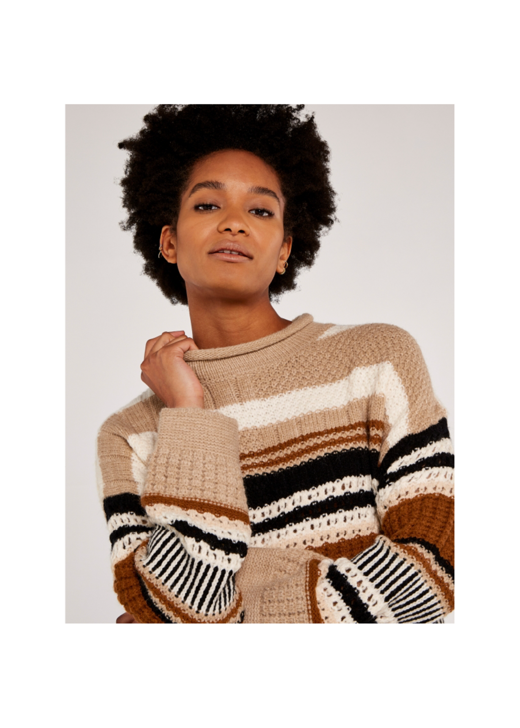 Apricot Cream Mix Knit Stripe Sweater