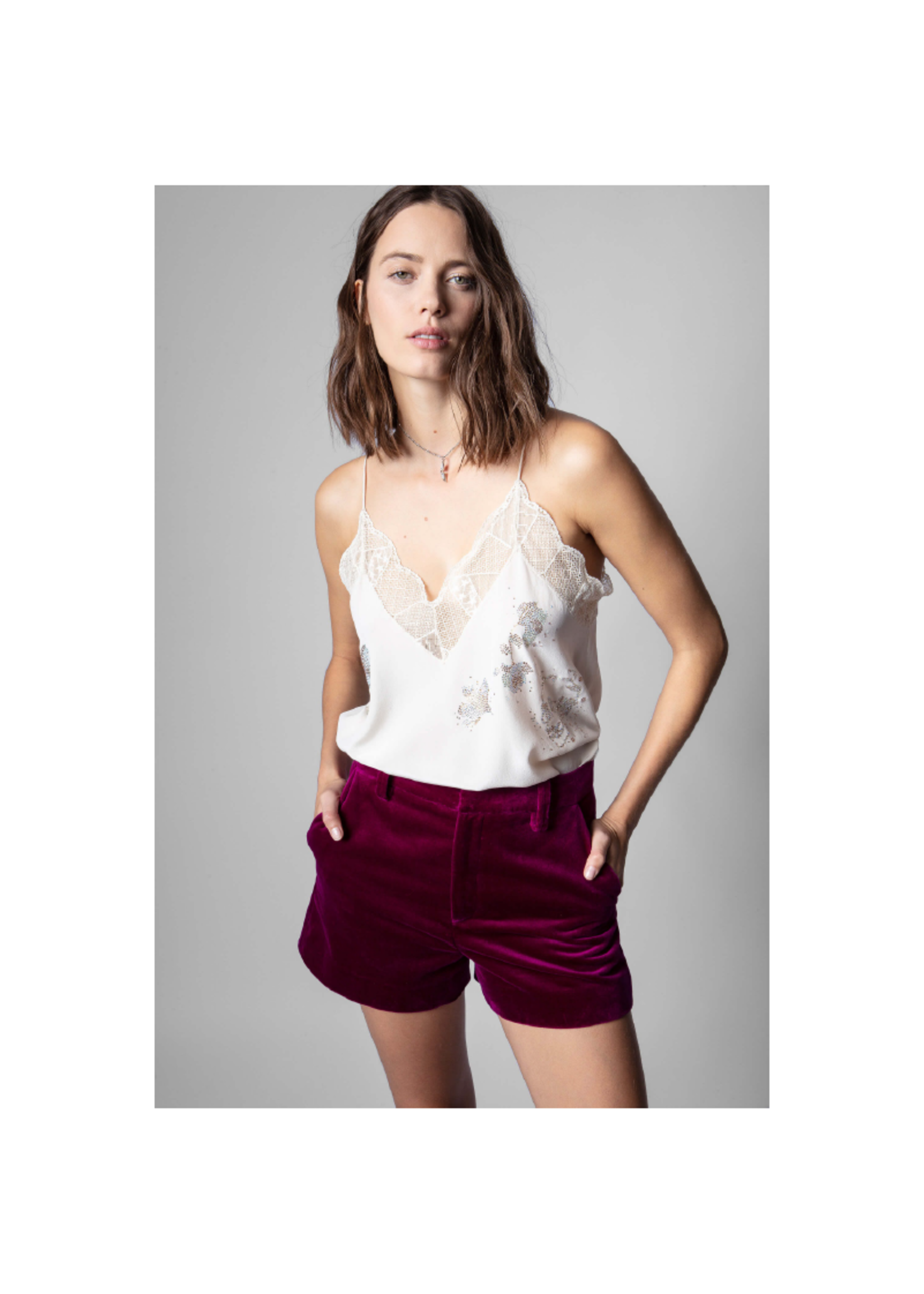 Zadig & Voltaire Christy Silk/Lace Skull Top