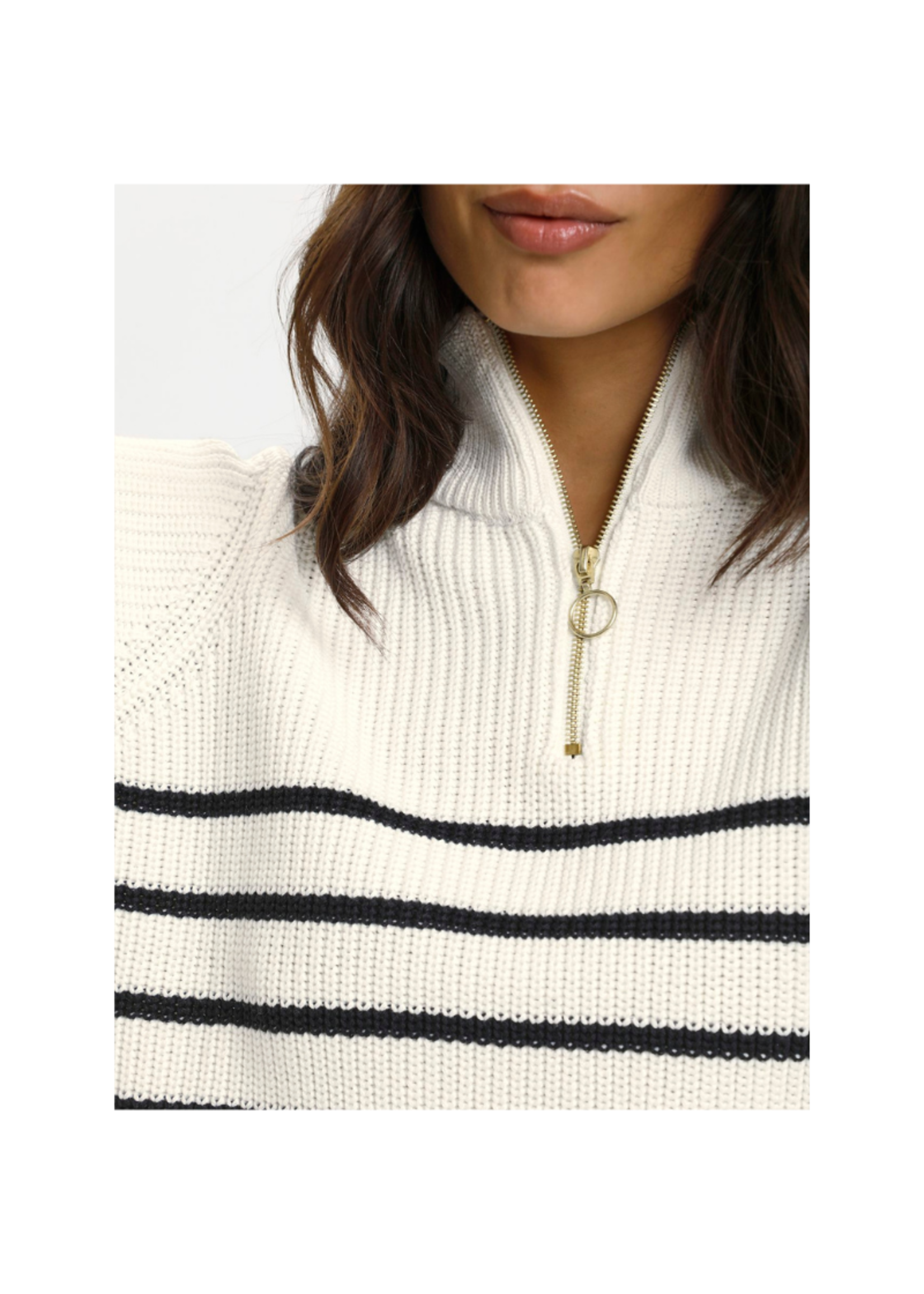 Kaffe Stripe 3/4 Gold Zip Sweater