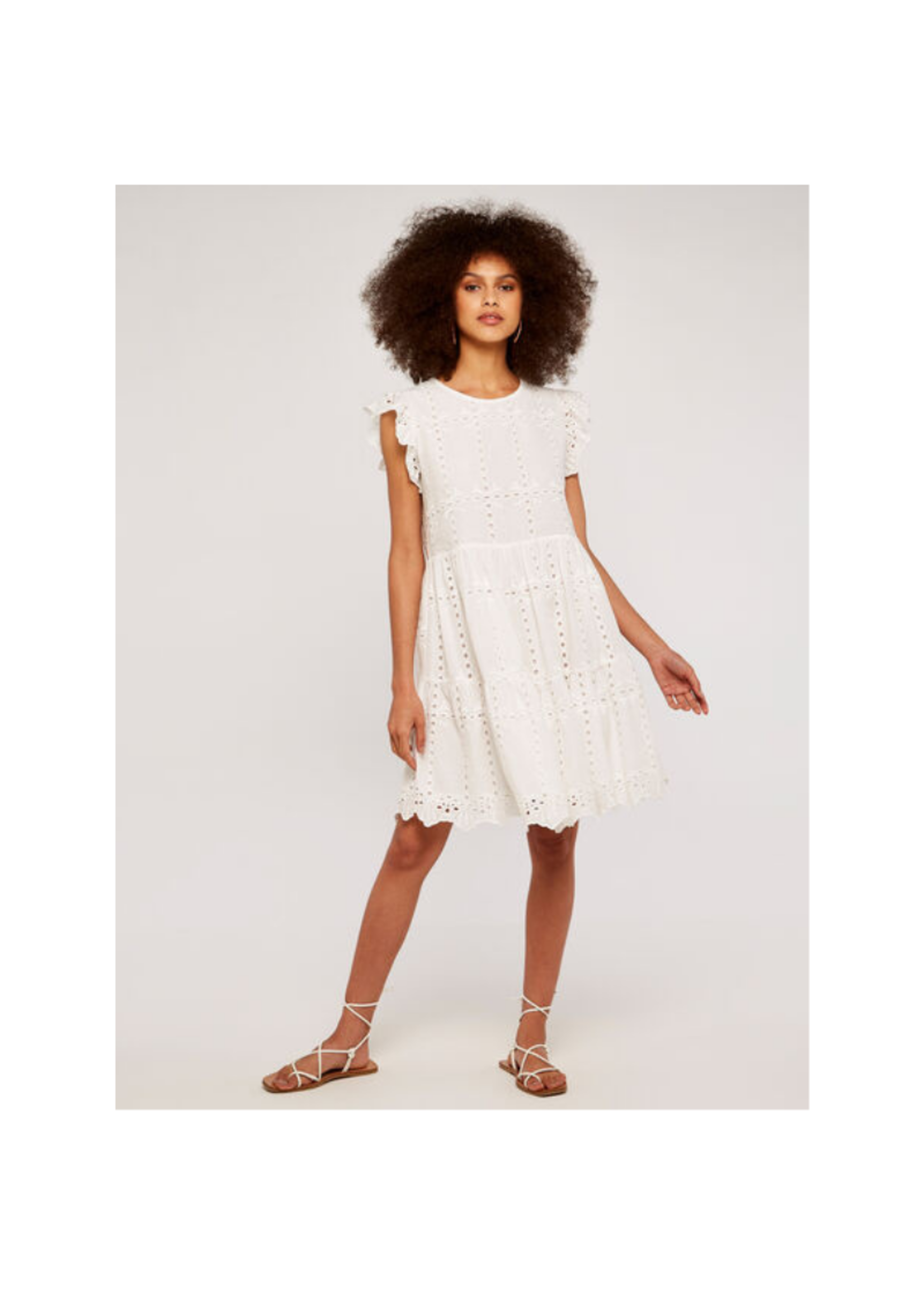 Apricot Broderie Eyelet Tiered Dress