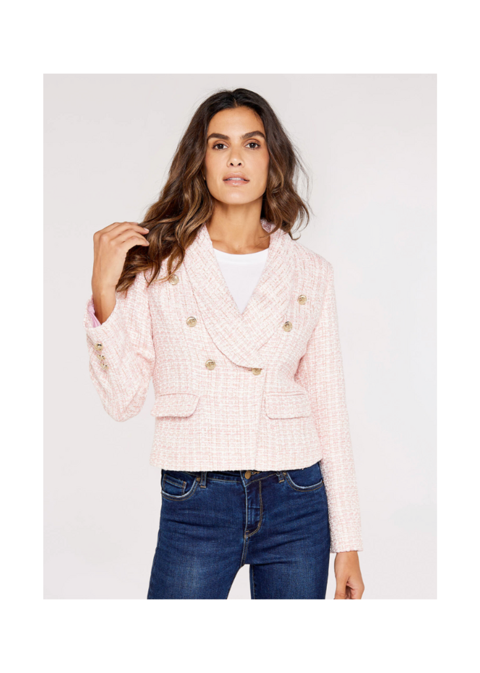 Apricot Pink Lurex Tweed Crop Blazer