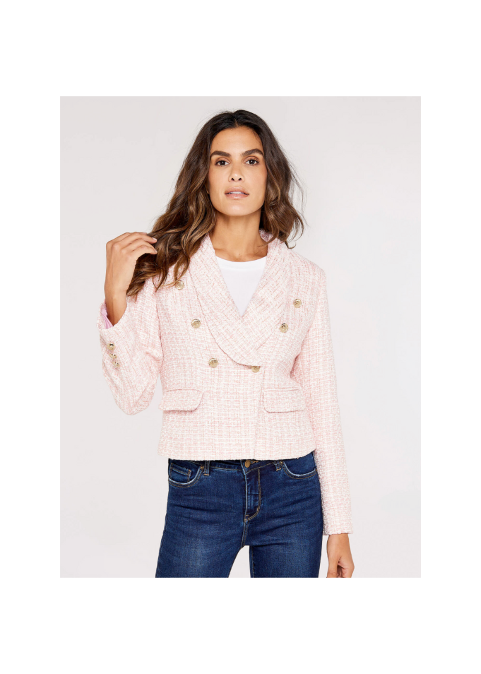 Apricot Pink Lurex Tweed Crop Blazer | Women's Summer Blazer - espy