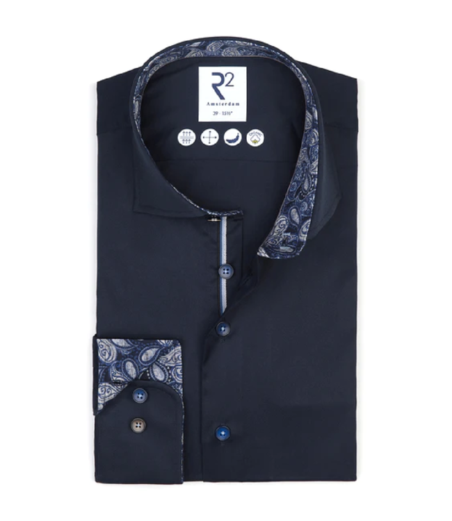 R2 Amsterdam Navy Paisley Trim Long-Sleeve Button-Up