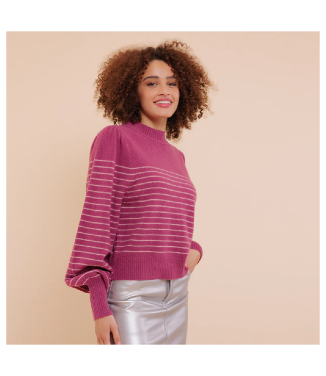 Artlove Stripe Puff Shoulder Sweater