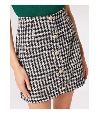 Apricot Gold Button Houndstooth Skirt