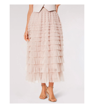 Apricot Tulle Layered Midi Skirt