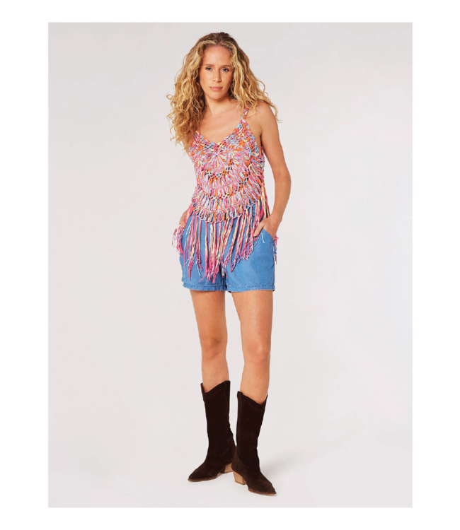 Apricot Crochet Fringed Cami Top Shop Women's Casual Knits at espy espy